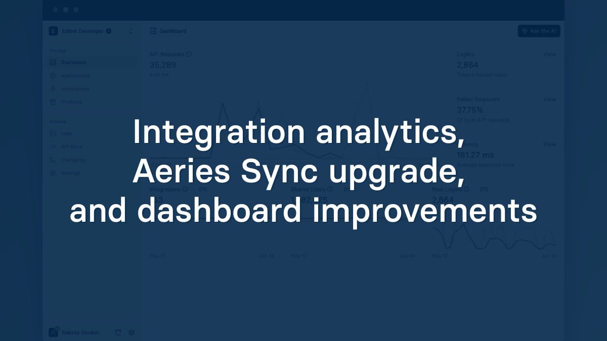 Integration Analytics, Aeries Sync Upgrade, and Dashboard Improvements