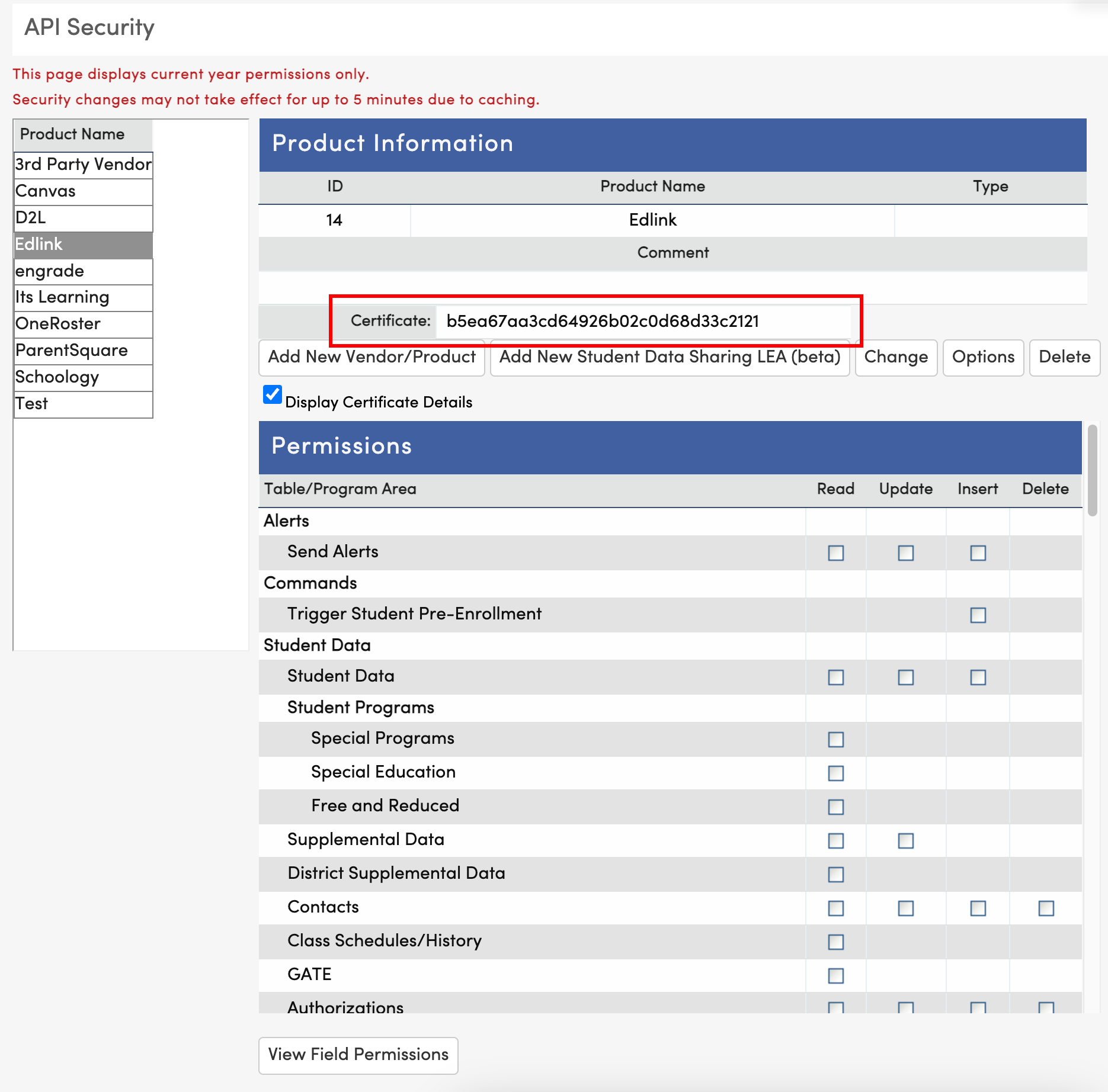 Aeries Certificate Details