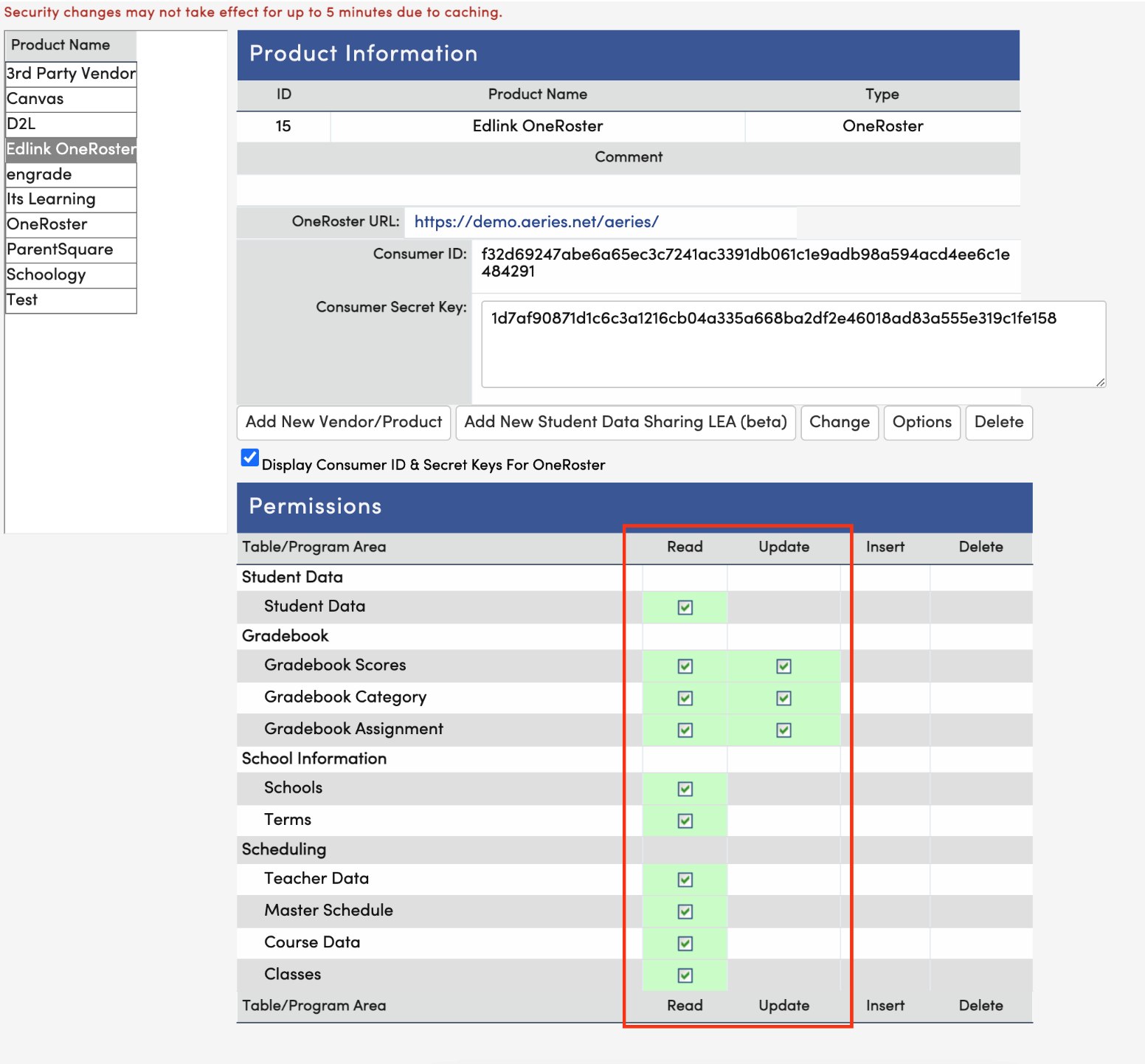 Aeries OneRoster Permissions