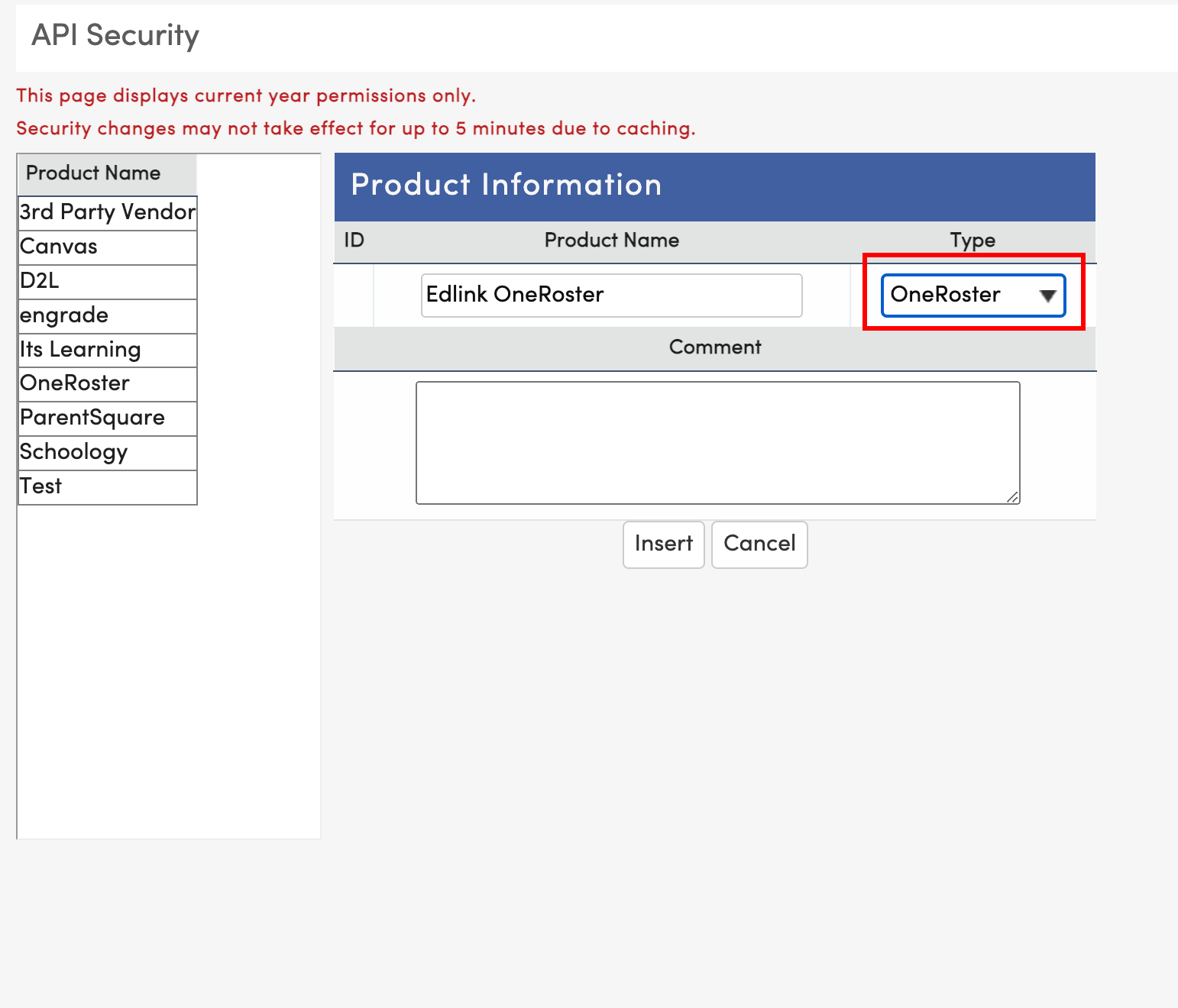 Selecting the product type as OneRoster