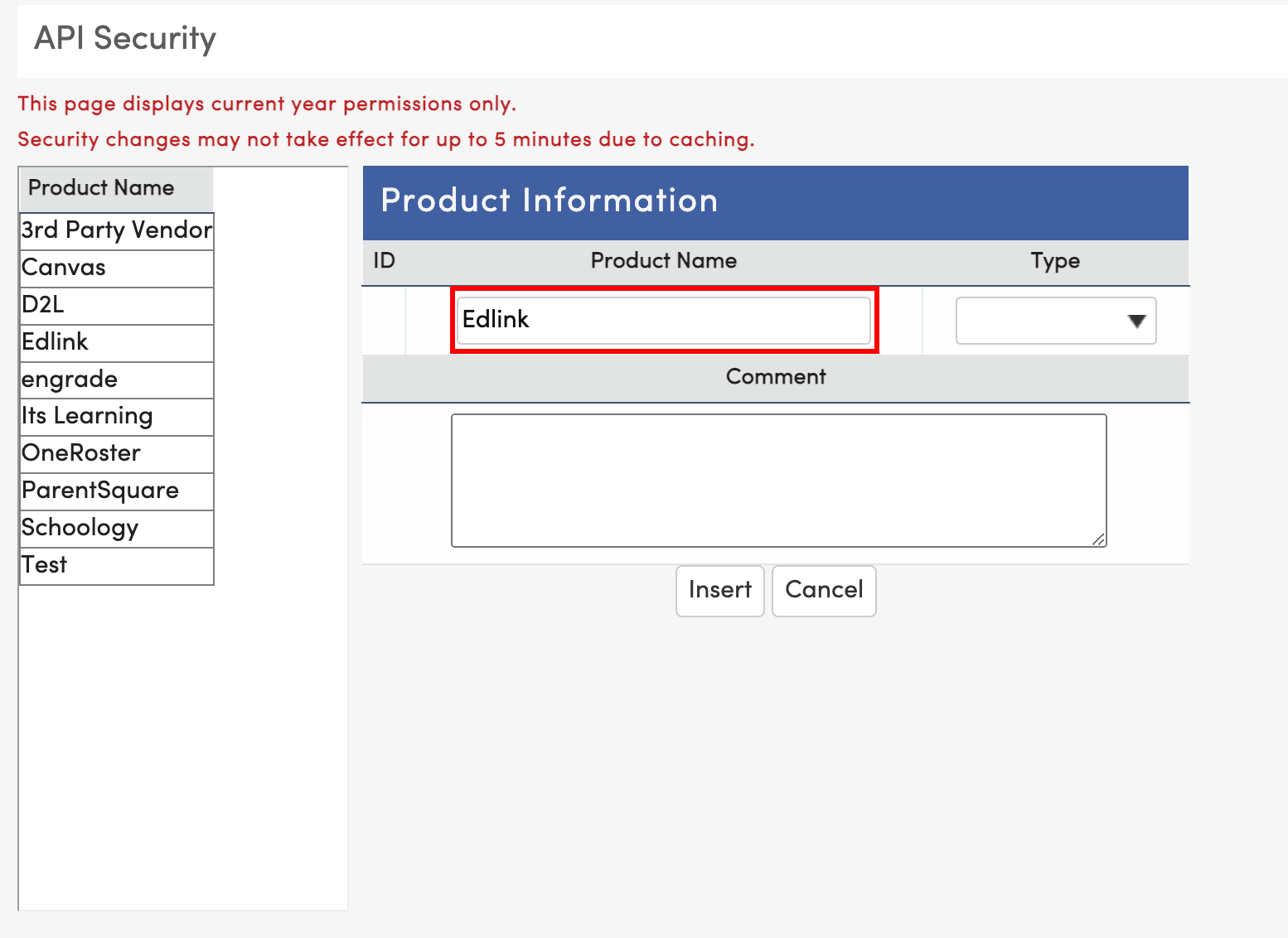 Product Information page in Aeries