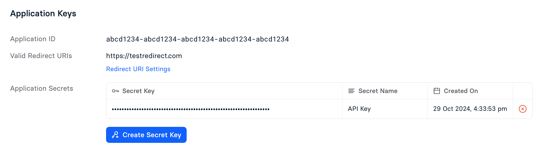 List of application keys