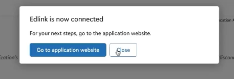 Page that confirms Edlink app is connected.
