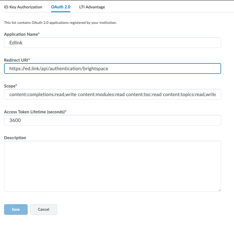 Brightspace Application Registration