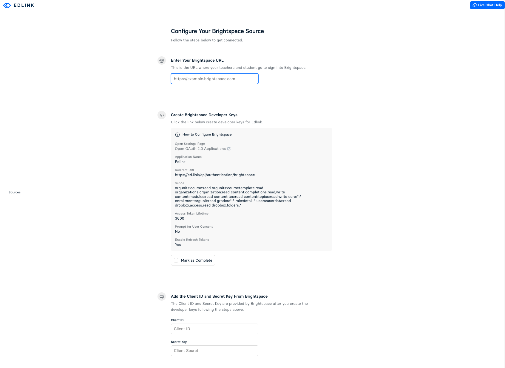 Brightspace Integration Page