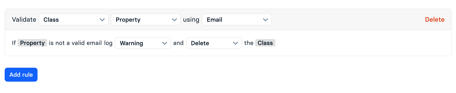 Configure validation box