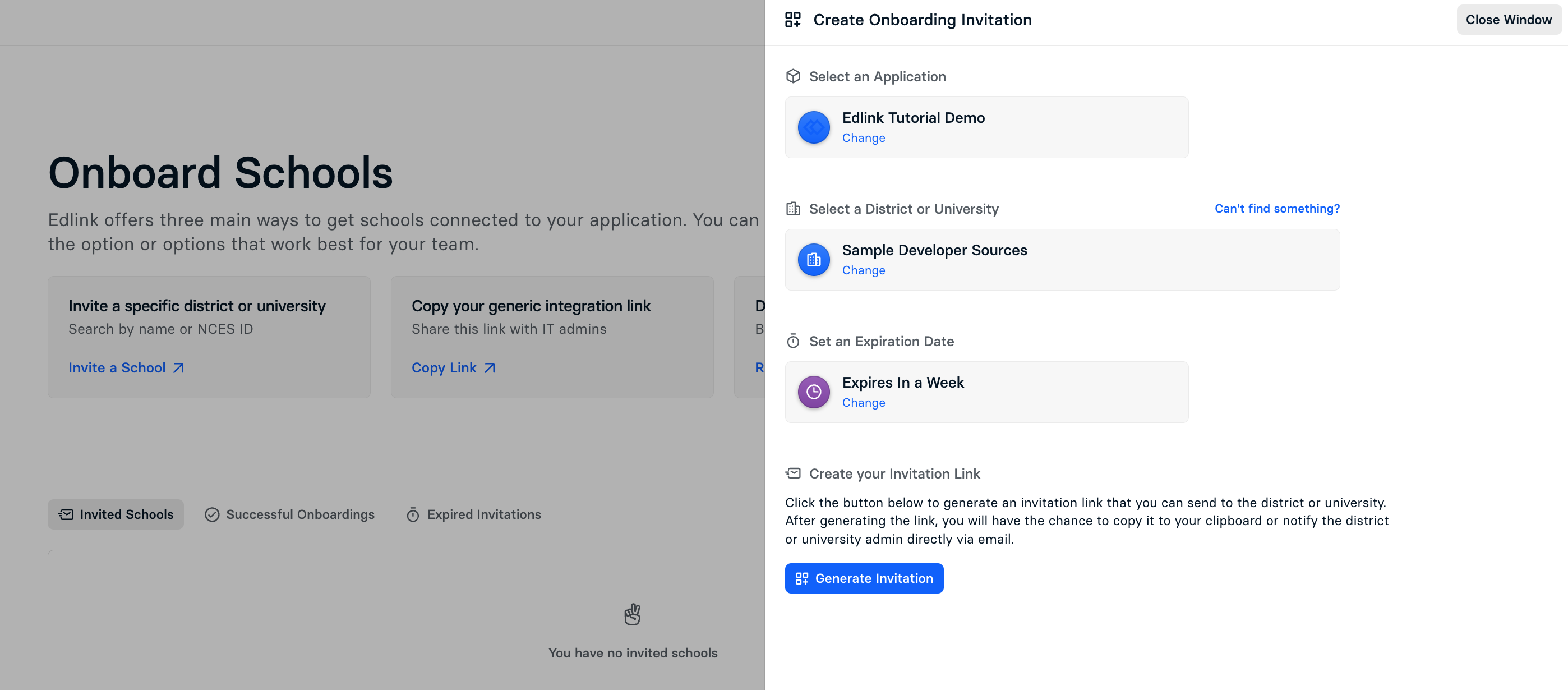Create Onboarding Invitation page