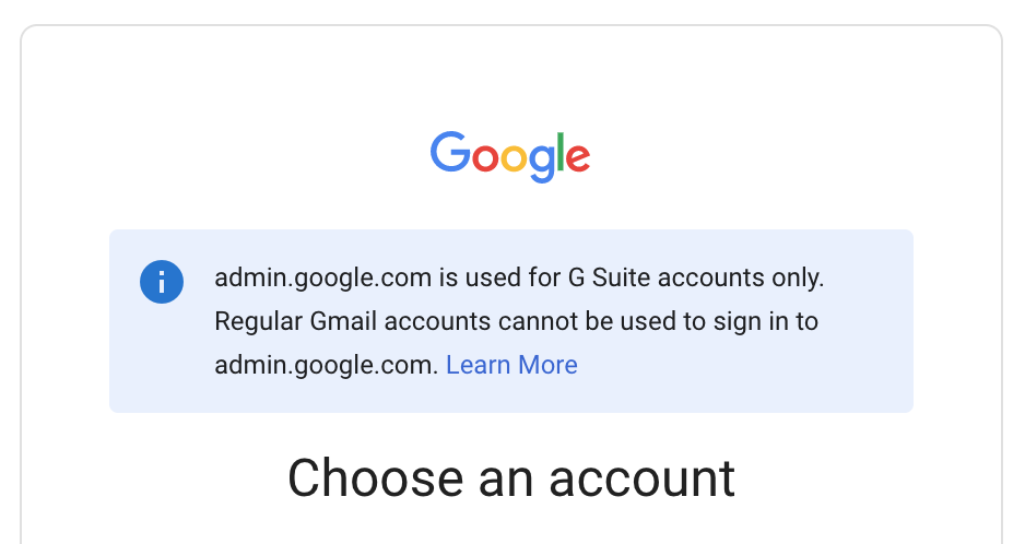 G Suite Admin error on sign-in page