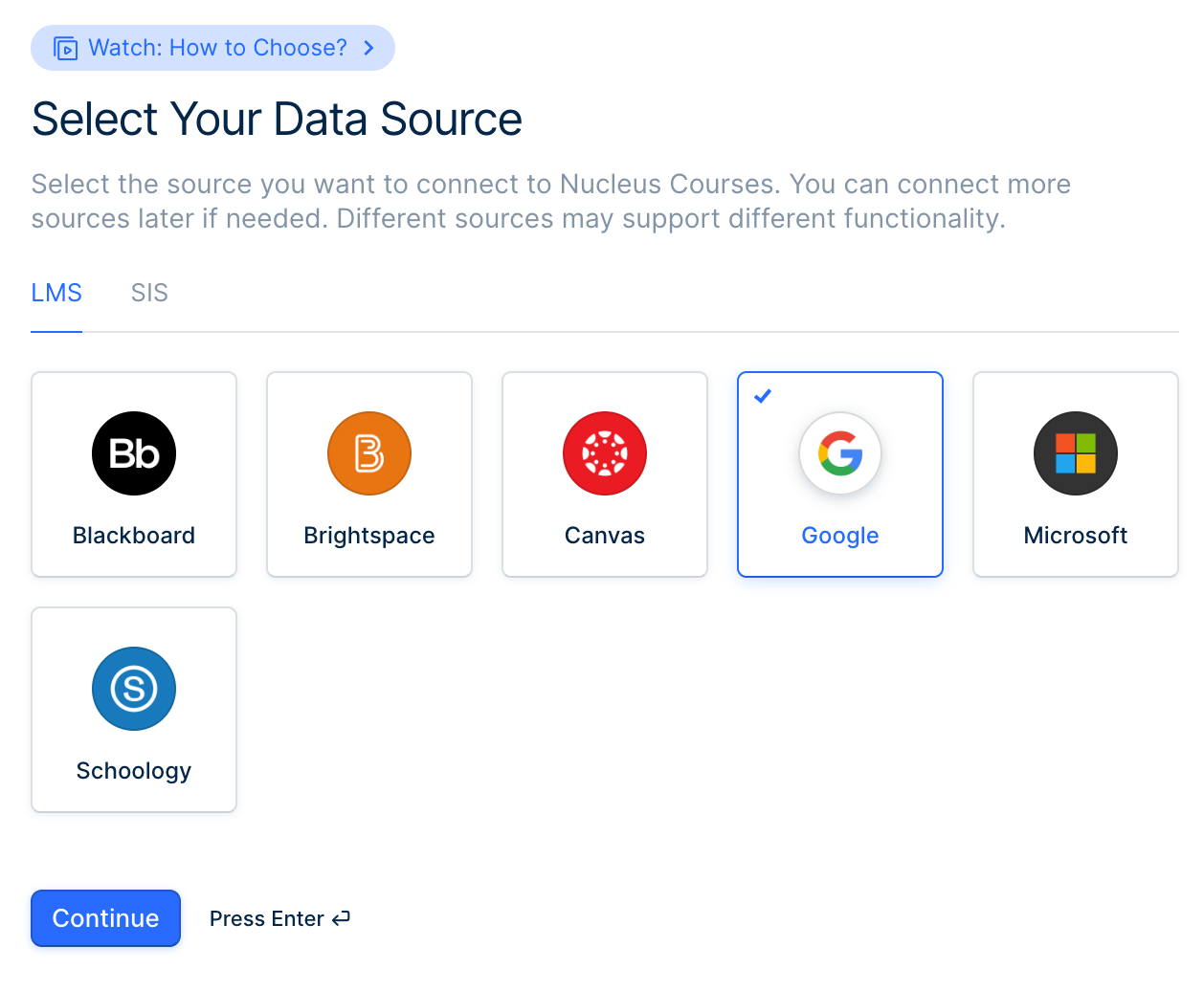 Image of Google Data Source Selection