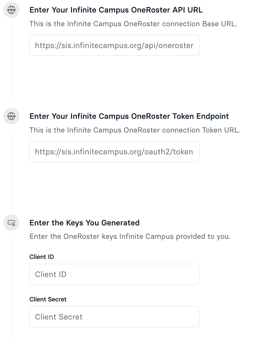 Infinite Campus OneRoster Token Entry