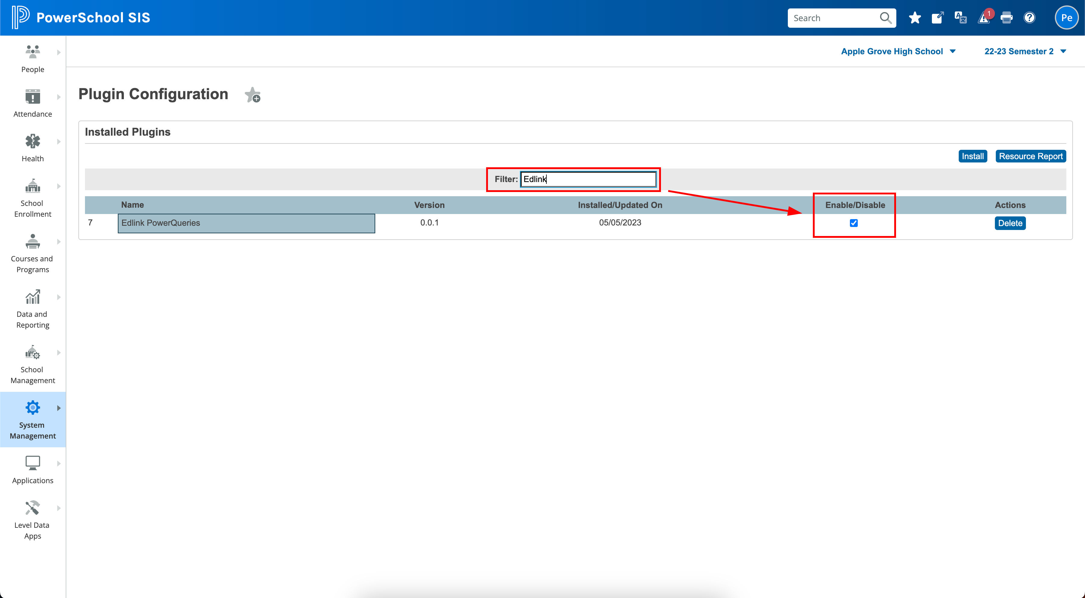 Enable Plugin in PowerSchool