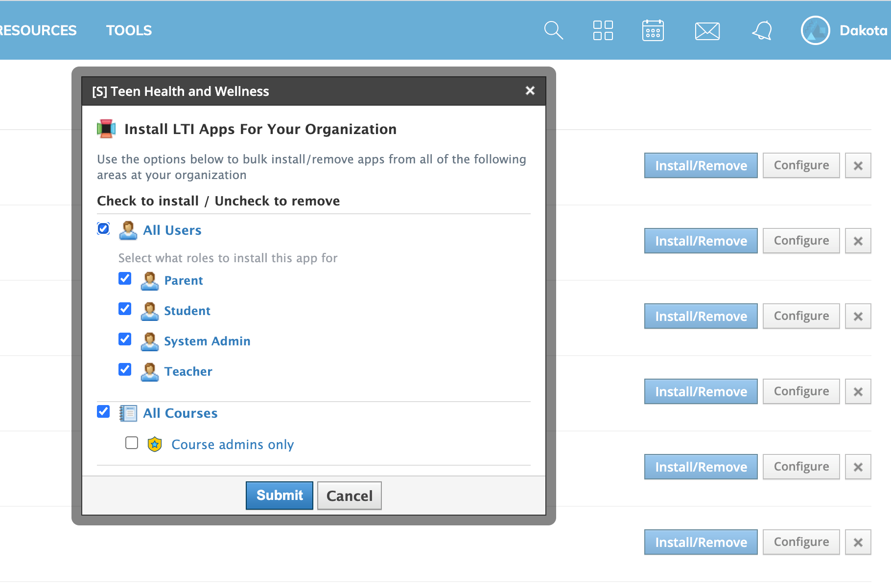 Install LTI App Page