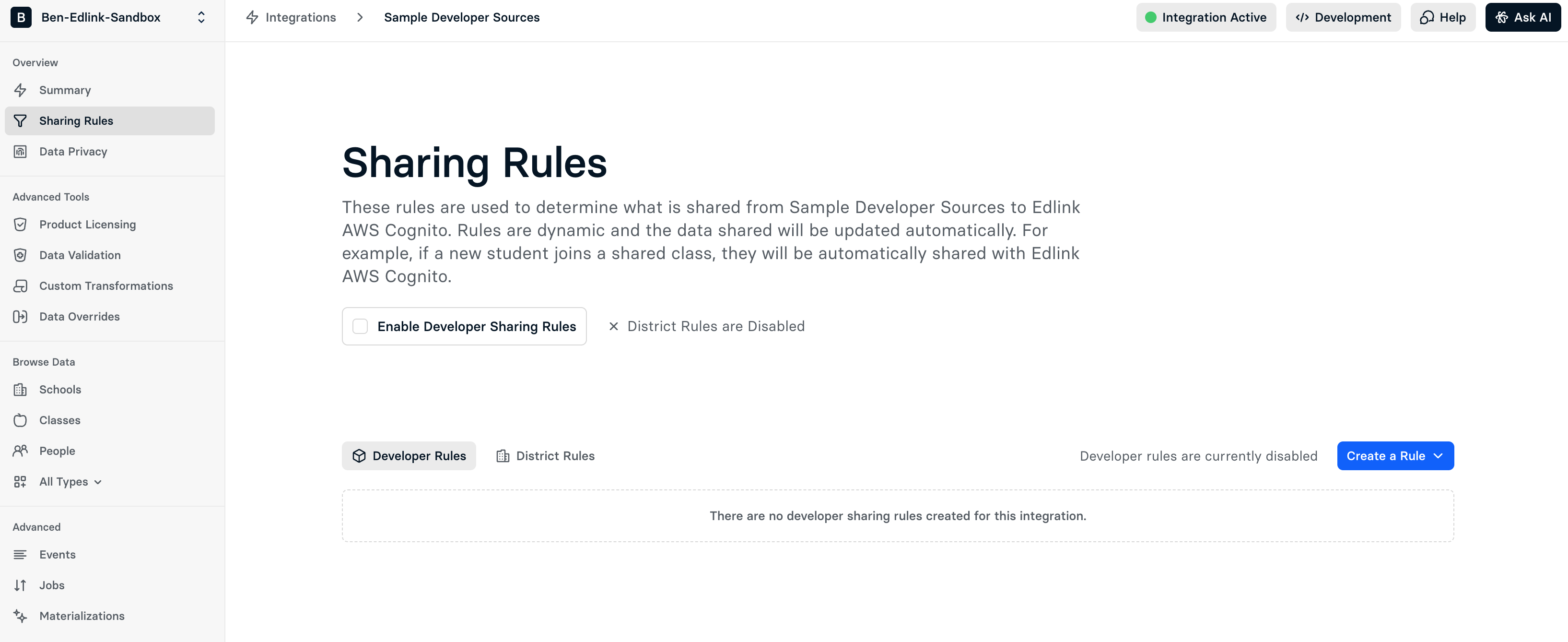 Sharing Rules Page
