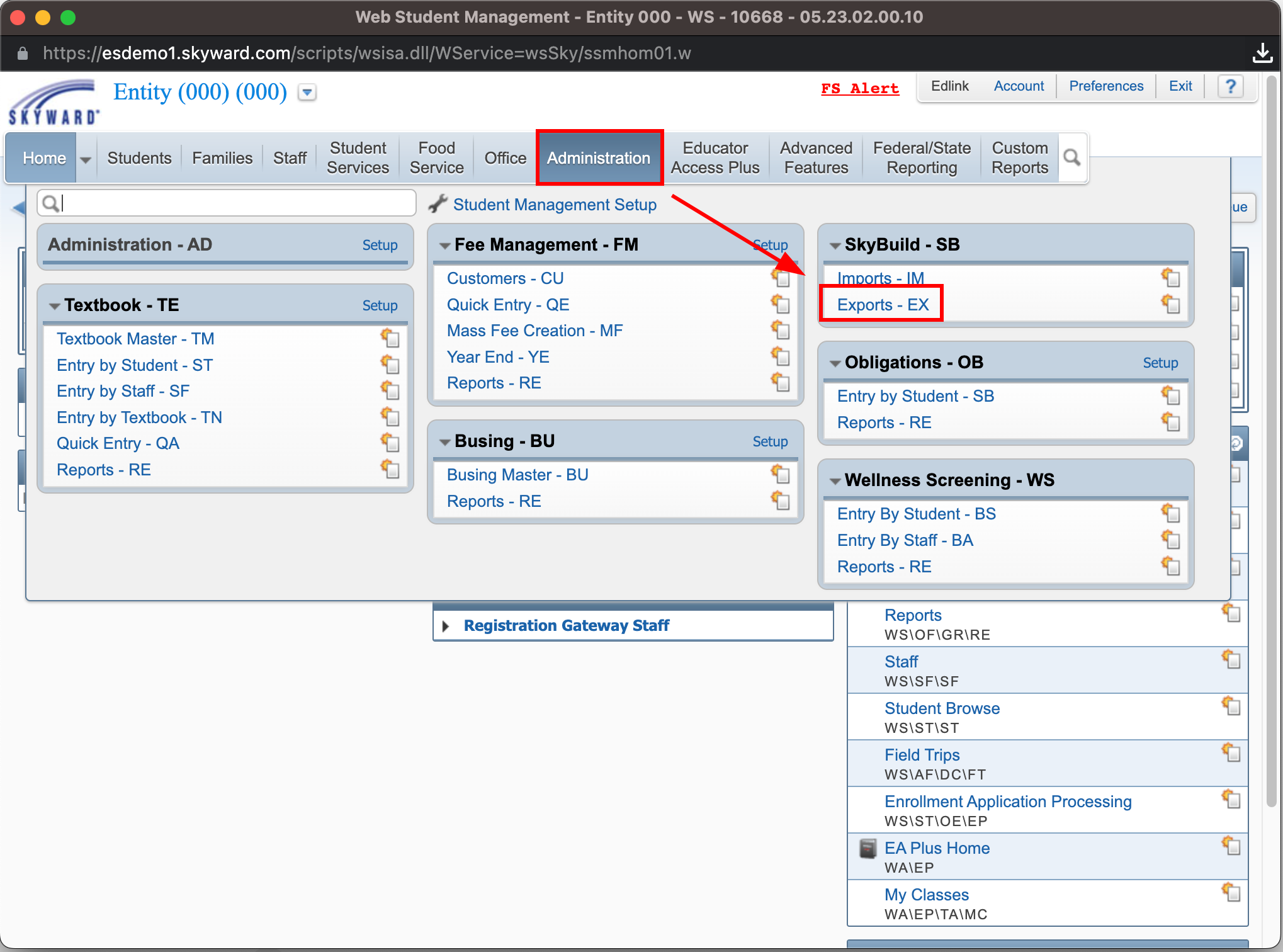 Skyward SkyPort Administration Page