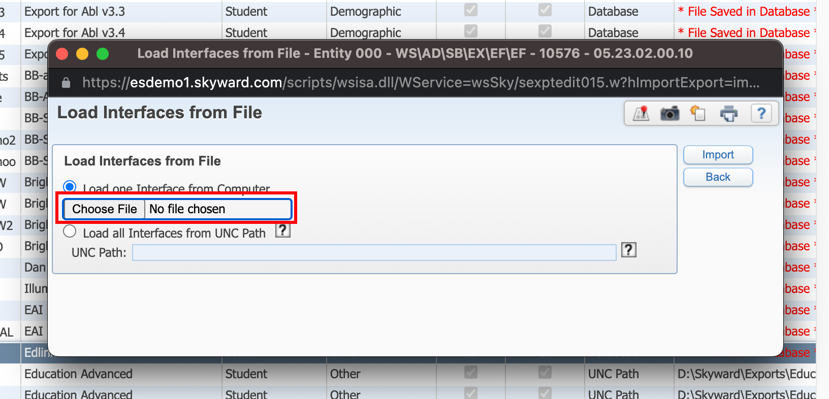 Skyward Choose File button