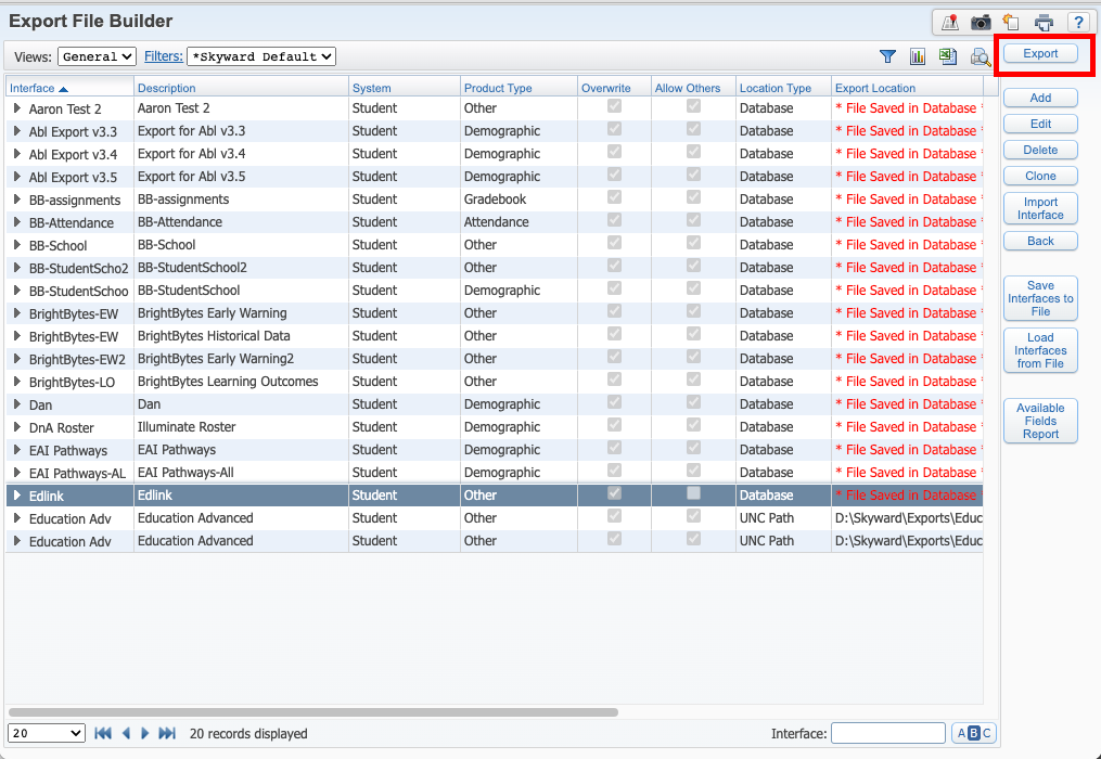 Skyward SMS Interface Export