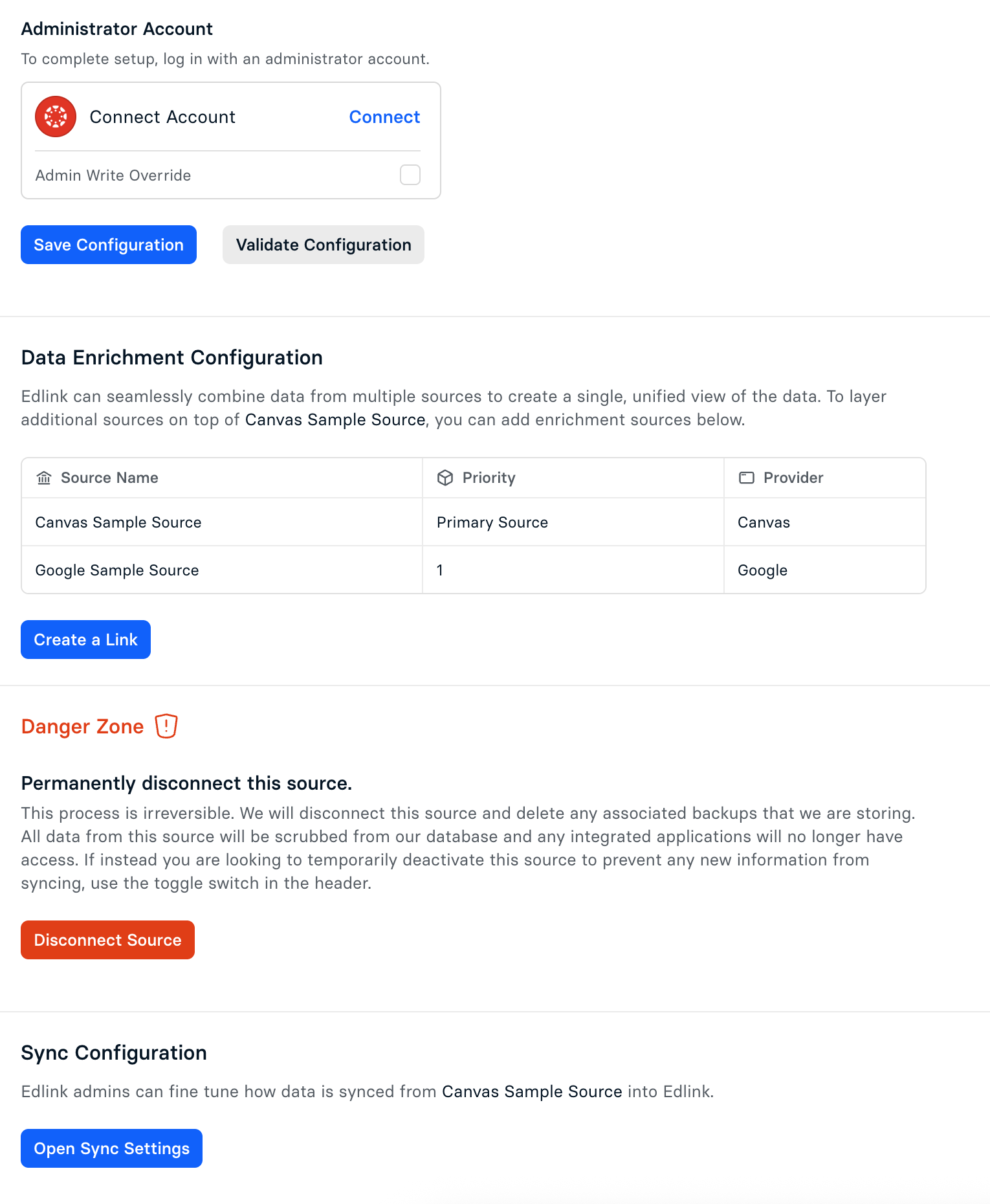 Source Settings Page