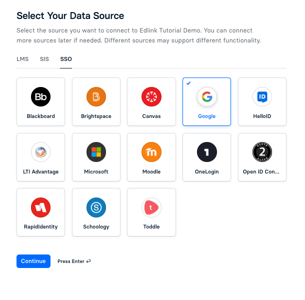Image of Google Data Source Selection