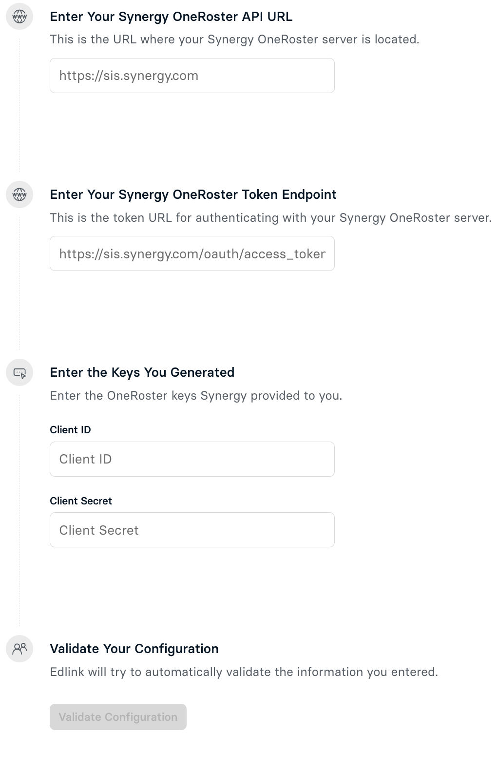 Synergy OneRoster Keys