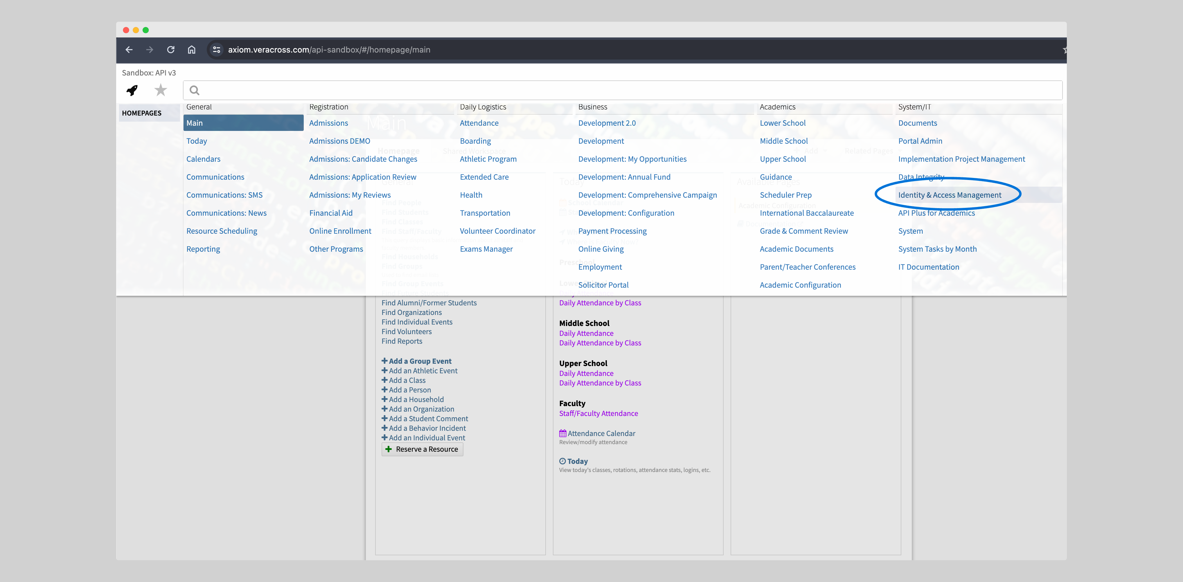 Veracross Identity an Access Management Tab