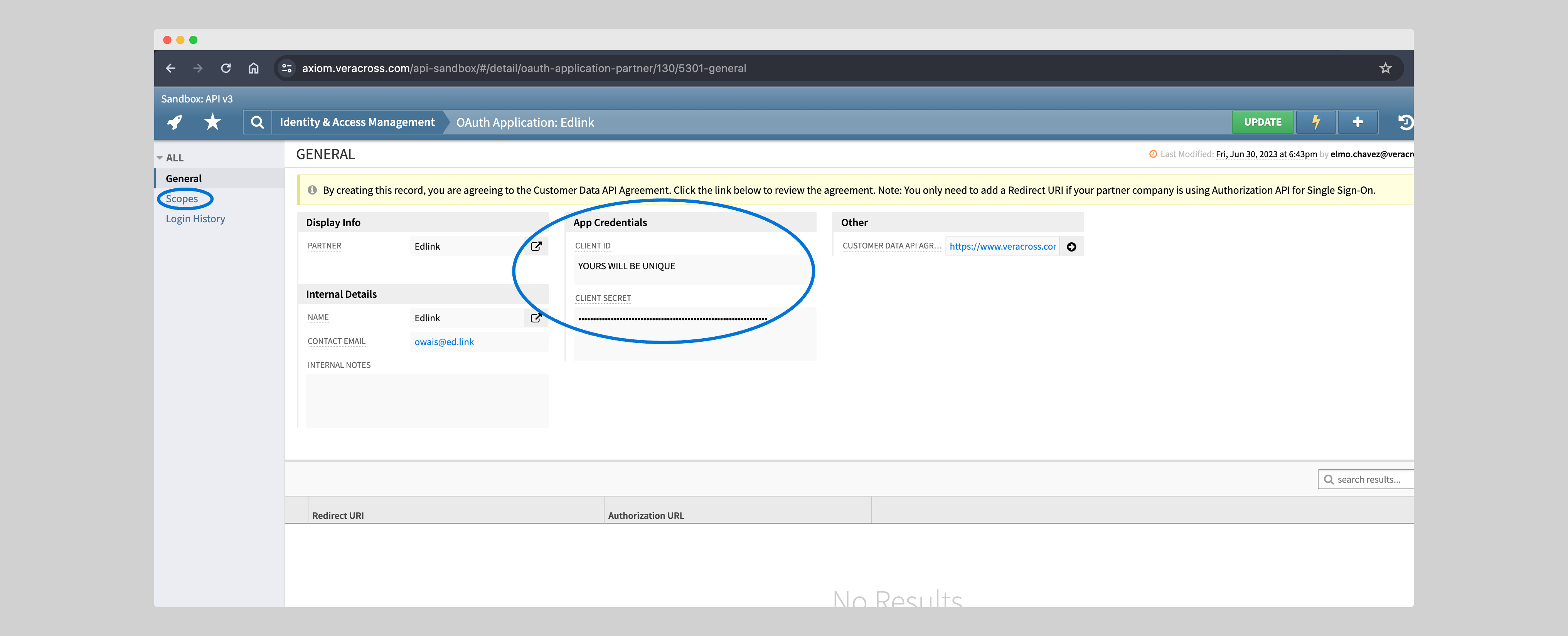 Veracross Client ID and Secret