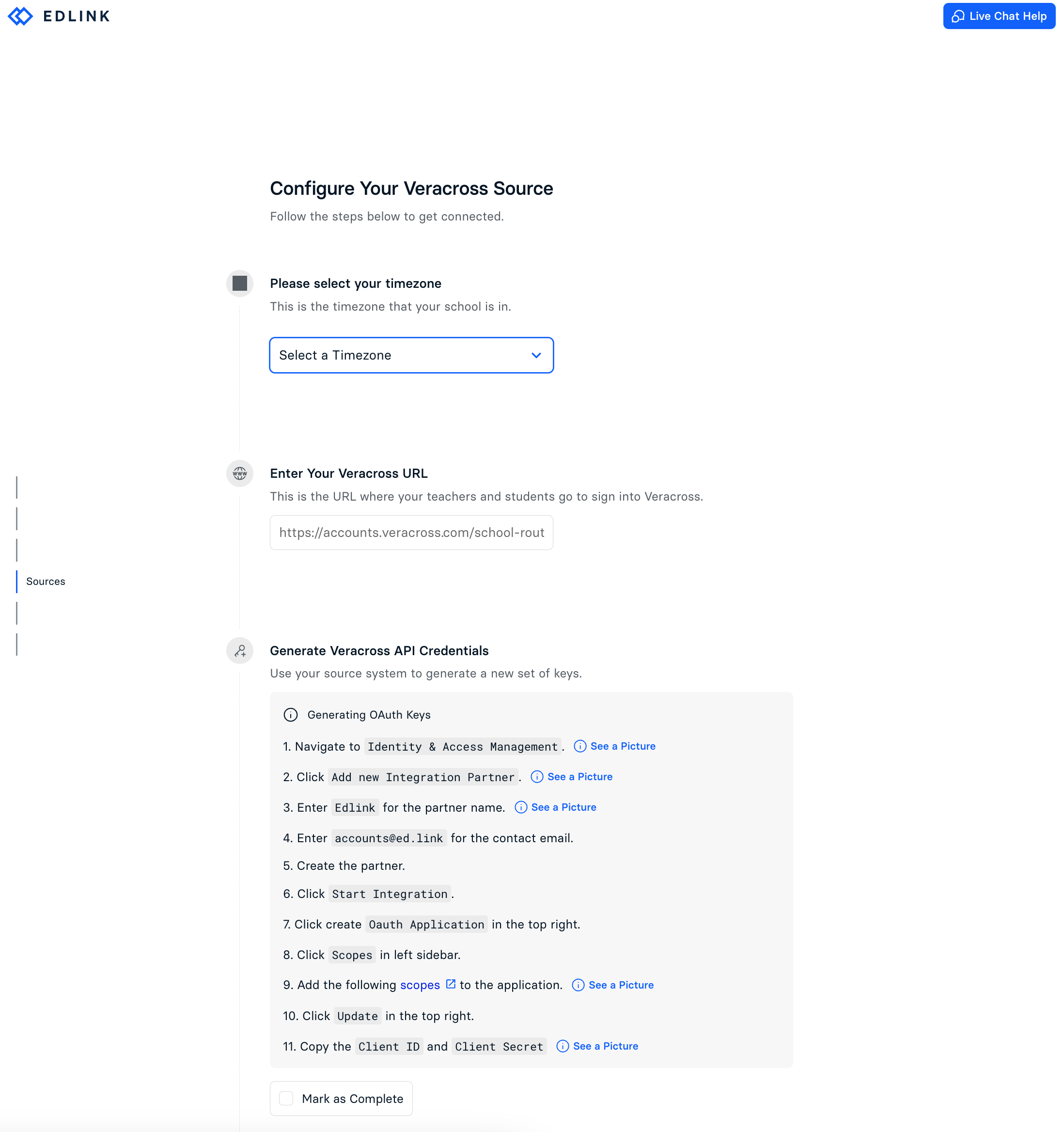 Veracross Integration Page