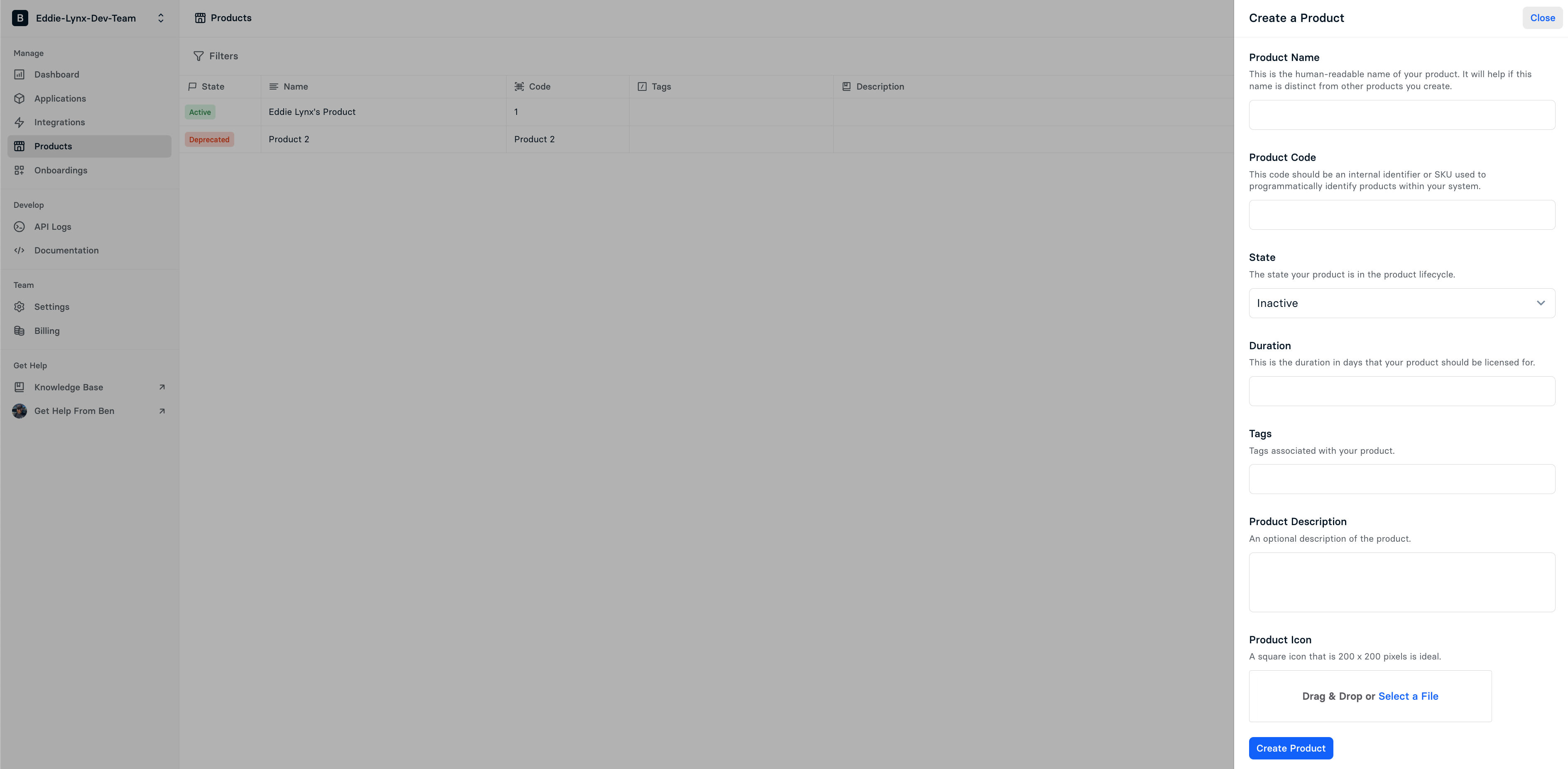 Product Creation Form