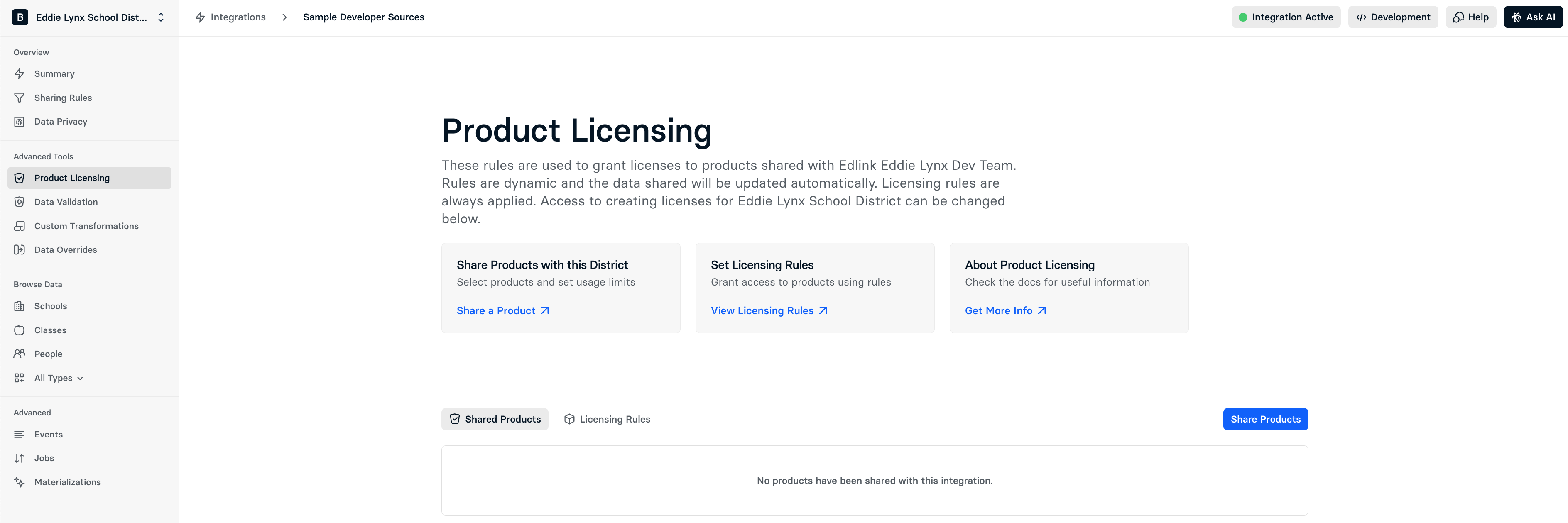 Product Licensing page