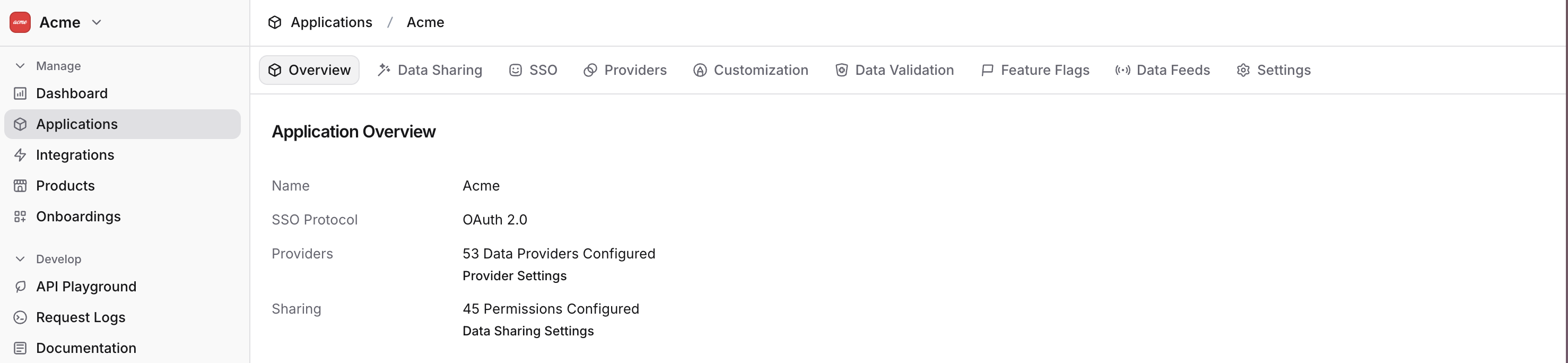 Application Overview Page in the Edlink dashboard