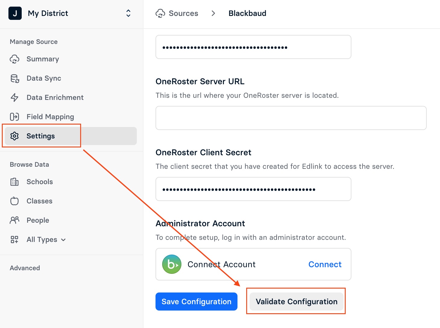 Validate Blackbaud Settings