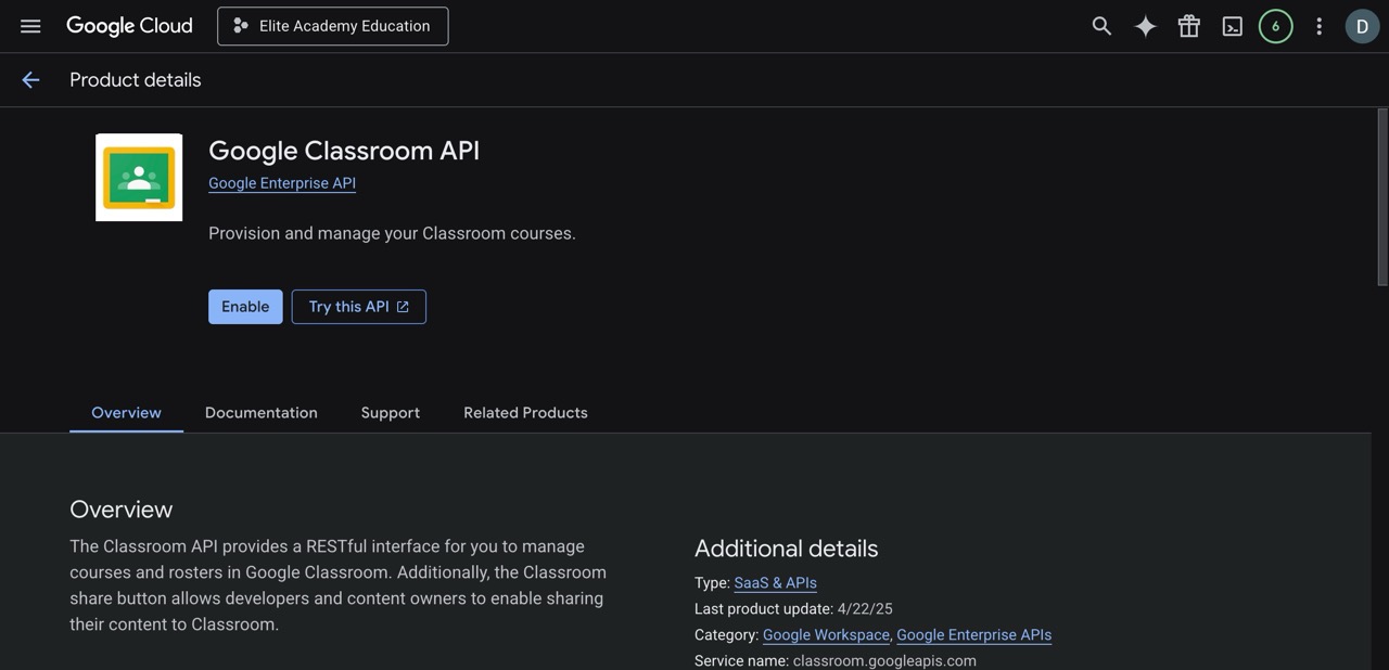 Enable Classroom API