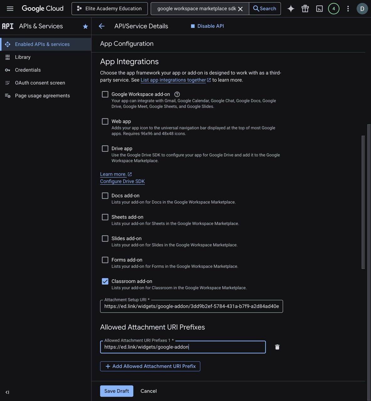 Classroom Add-on URIs