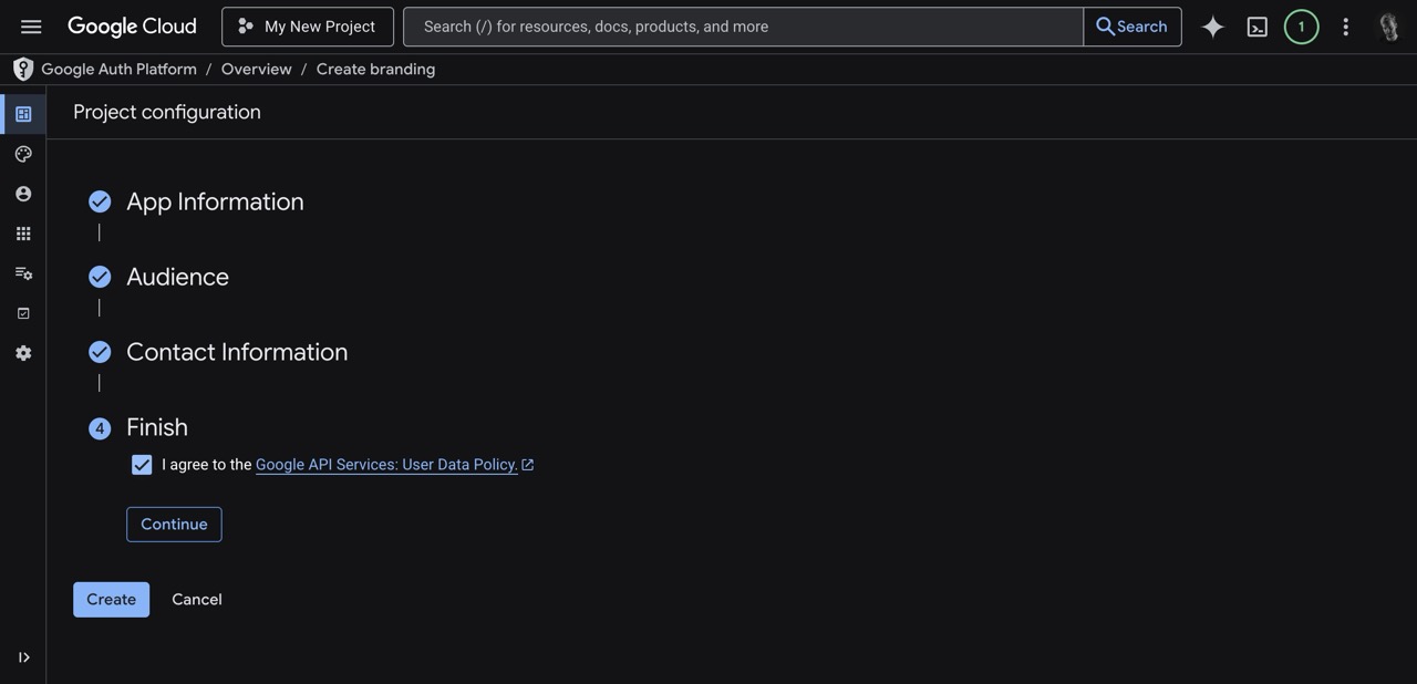 Google Branding Finish Configuration