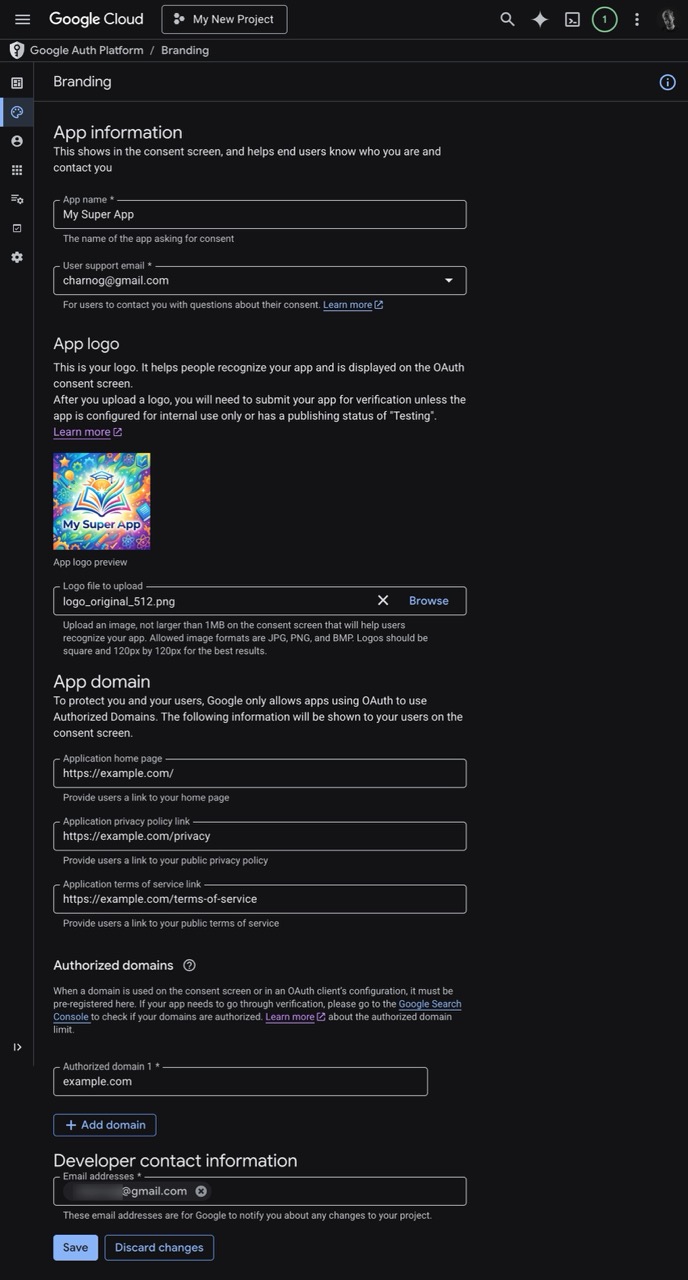 Google Branding Logo and Domains Configuration