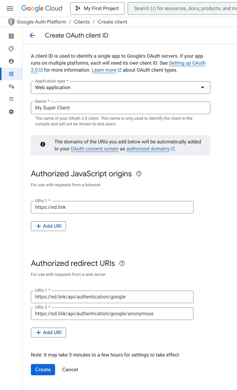 Google Connection Screen