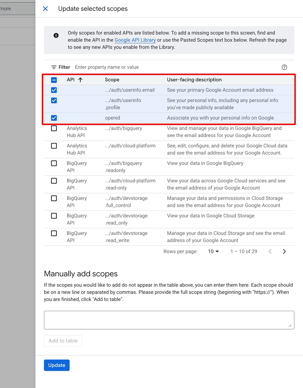 Google Connection Screen
