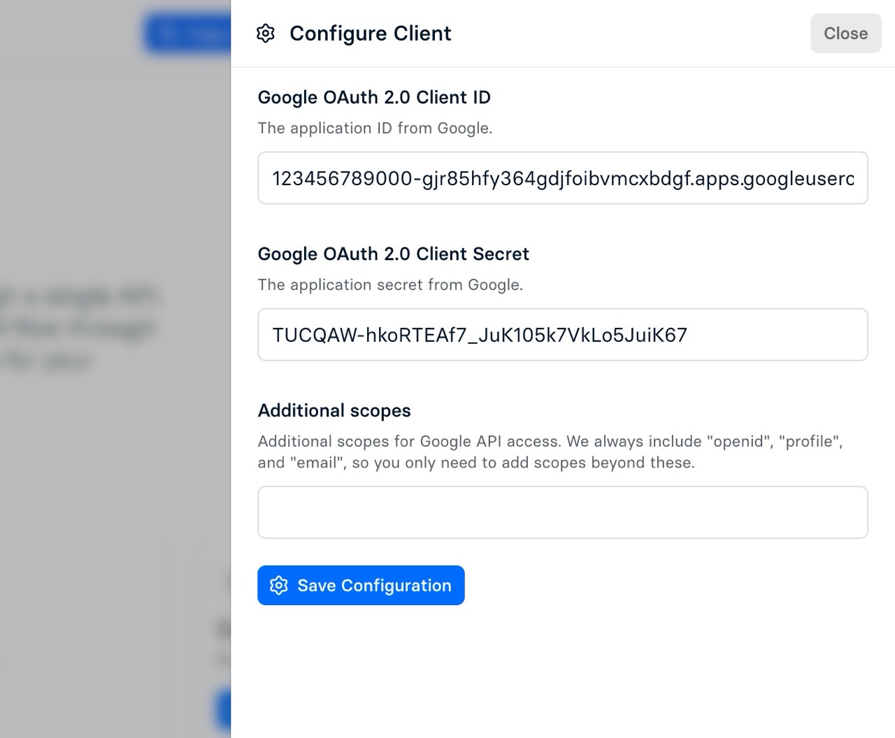 Google Connection Screen