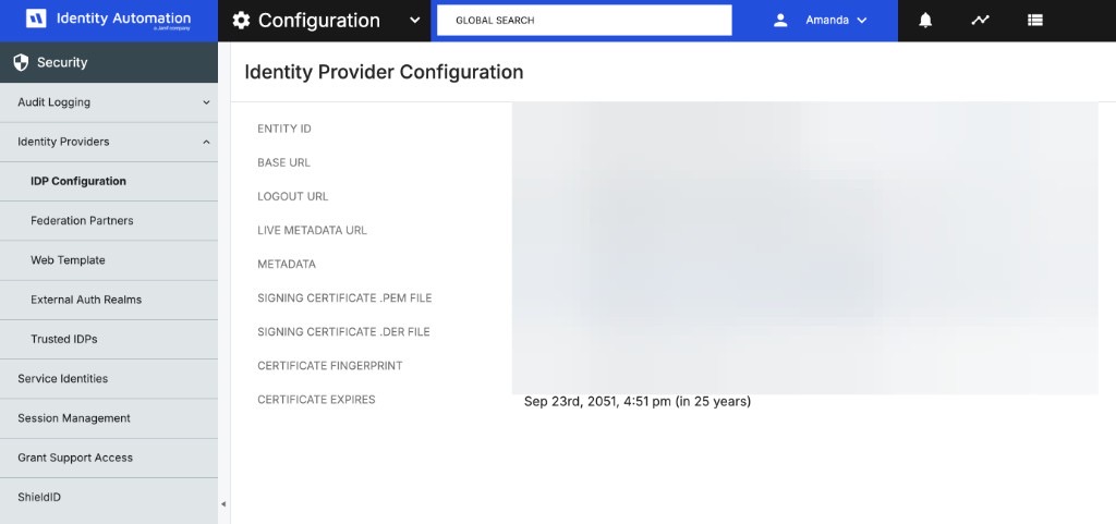 RapidIdentity Identity Provider Configuration with the Base URL