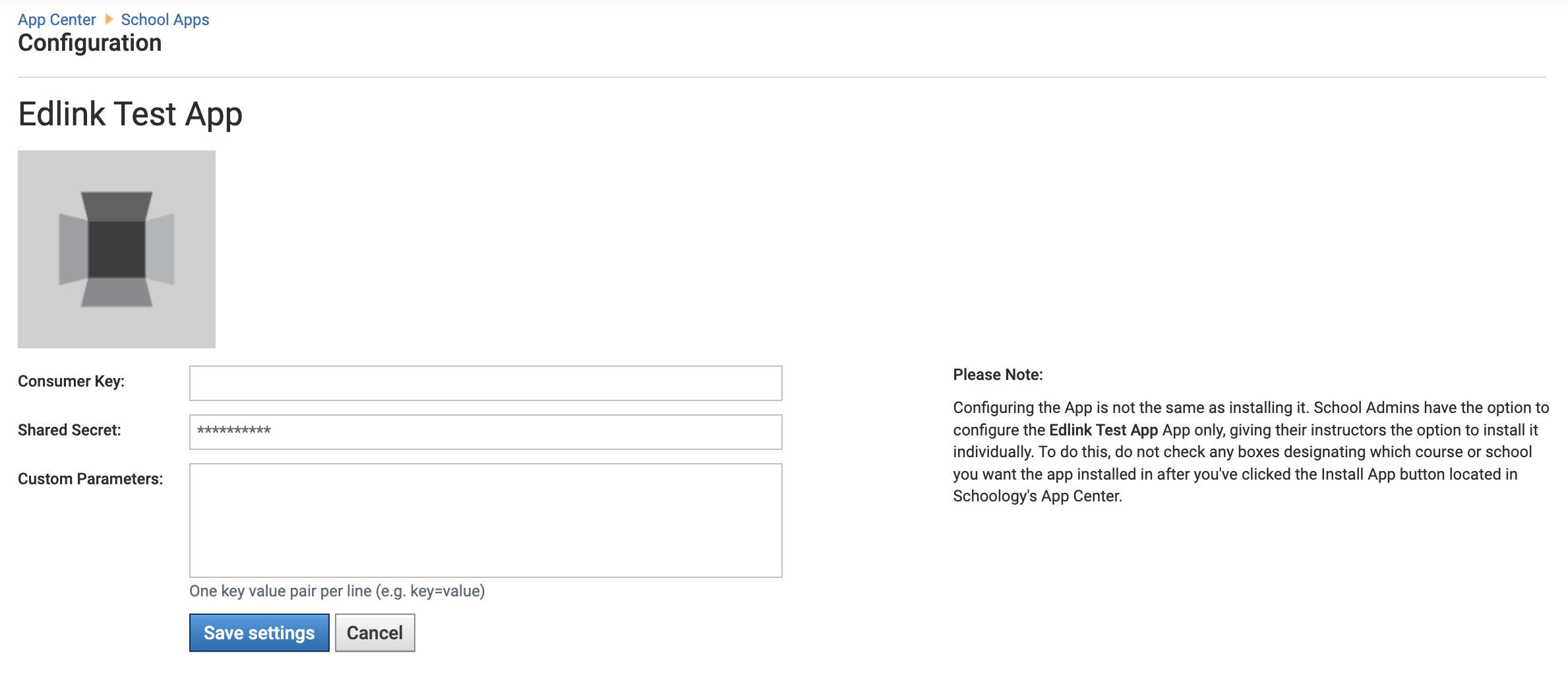 LTI App Configuration Settings Tab