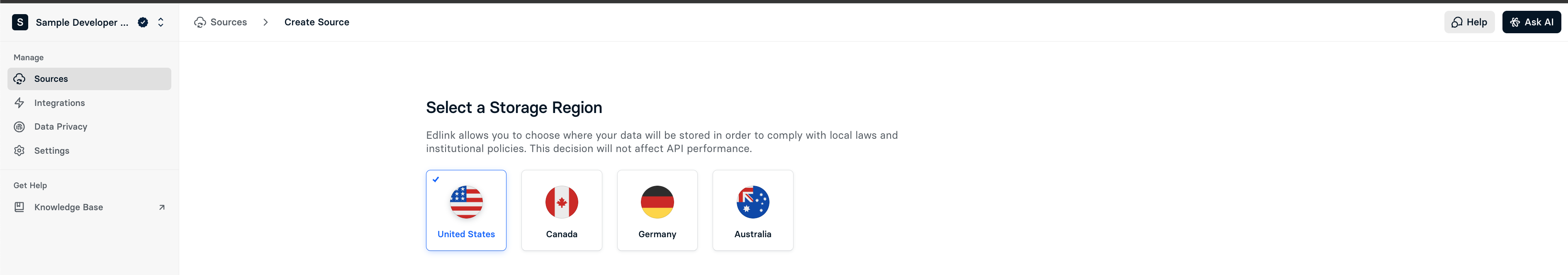 Data Storage Region Selection
