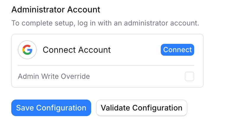 Validate Configuration button on Google Source settings page