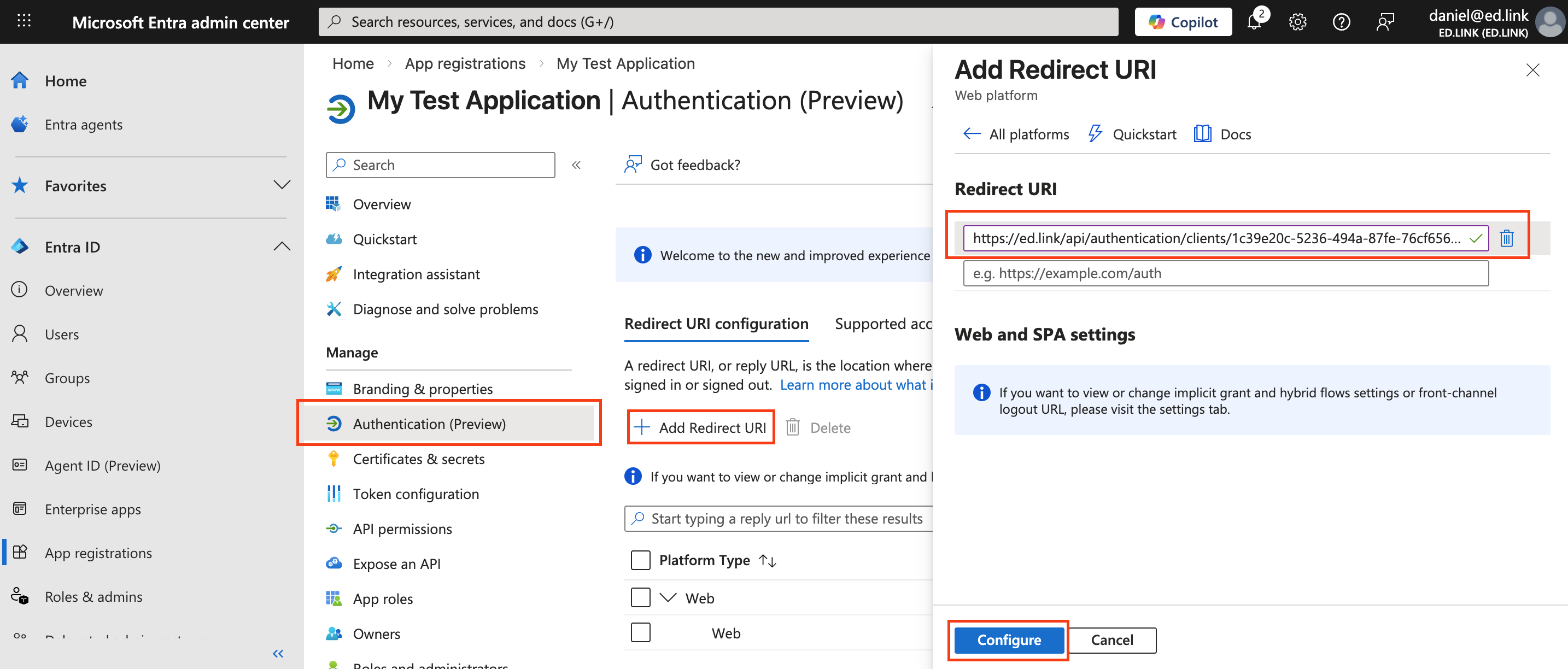 Edlink Microsoft Client Configuration Panel