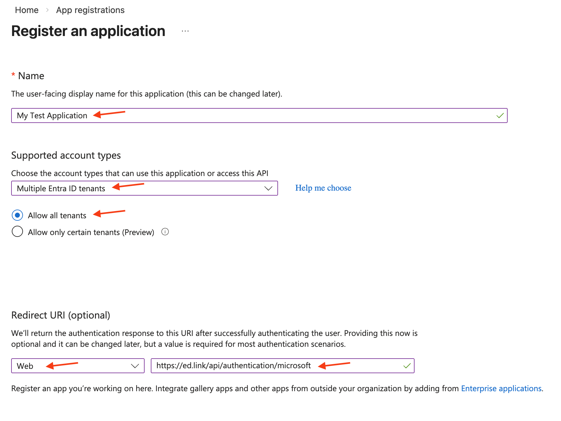 Microsoft App Registrations Form Example