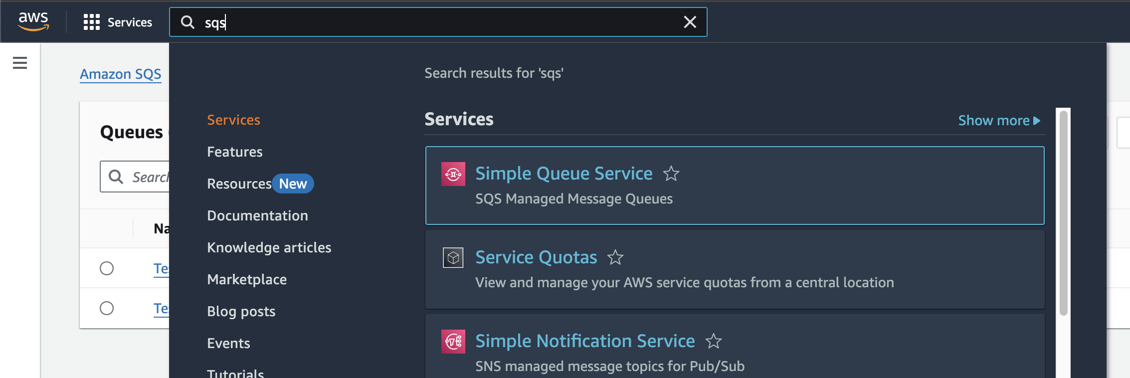 Search For SQS