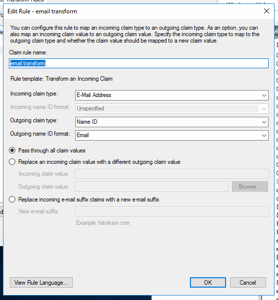 ADFS Email Claim Rule