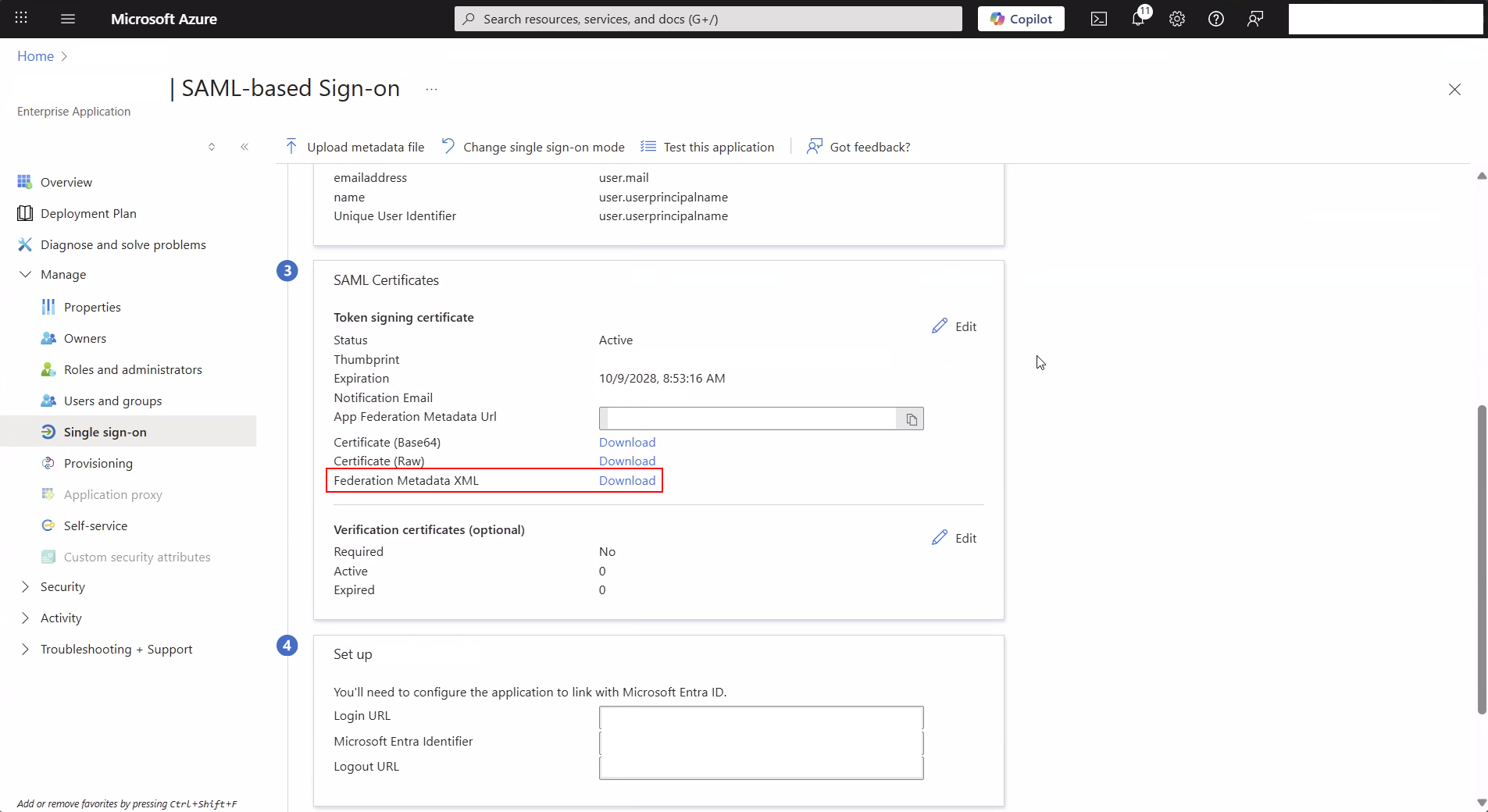 =Azure SAML Metadata
