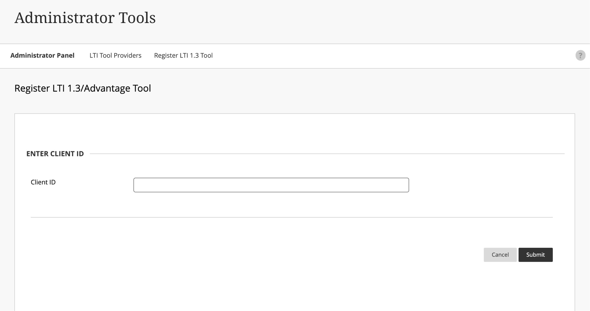 Enter the Client ID to register the tool
