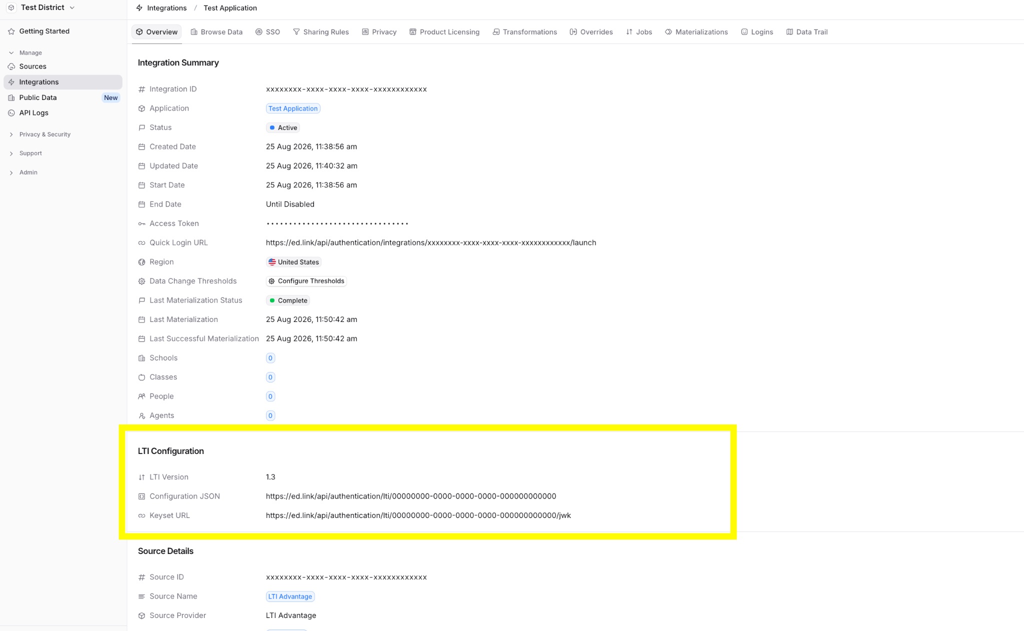Open the LTI Configuration section