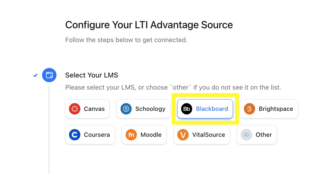 Select Blackboard as the LMS