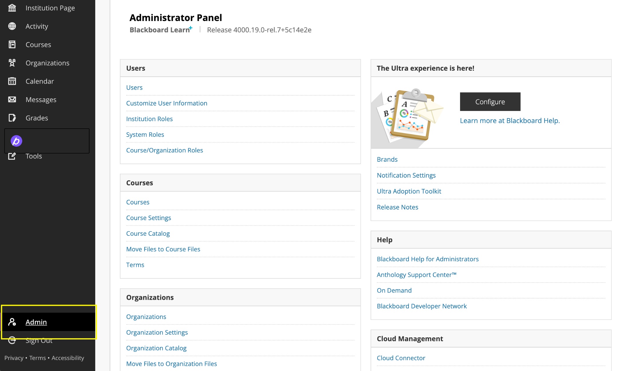Open the Blackboard Administrator Panel